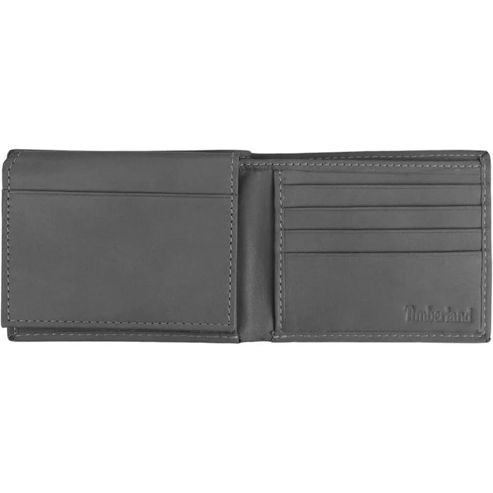 Men's Attached Flip Pocket Fashionable Charcoal Genuine Leather Wallet Design